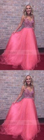 deep v neck Beading Prom Dress,long prom dress,Fashion Prom Dresses
