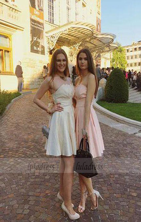 Cute A-Line Strapless Stain Short Homecoming Dress with Bowknot