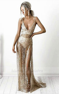 Sheath Spaghetti Straps Lace Prom Dress,BD99775