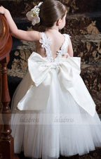 Formal Floor Length Flower Girl Dresses Children Birthday Dress Lace Applique Kids Wedding Party Dresses