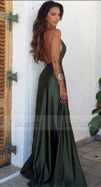 V Neck Long Sleeveless Evening Dresses Backless Formal Gowns