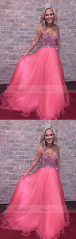 deep v neck Beading Prom Dress,long prom dress,Fashion Prom Dresses
