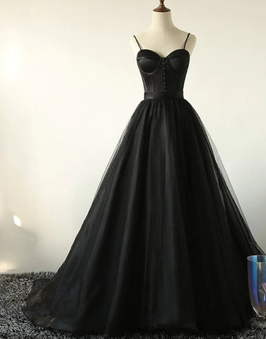 Black Long Sweetheart Tulle Prom Dresses,Evening Dresses,BD930655
