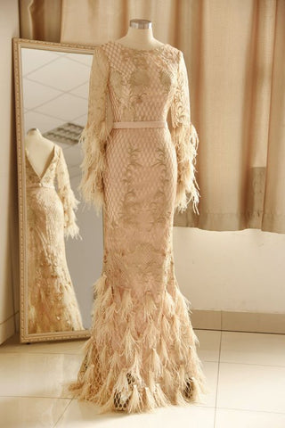 Lace Appliques Prom Dresses | Long Sleeves Mermaid Formal Dress