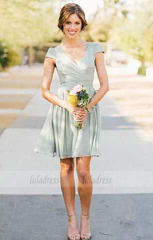 Simple A-Line V-Neck Chiffon Short Bridesmaid Dress,BD99346
