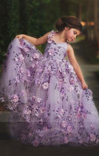 Lace Flowers Flower Girl Dresses Kids Evening Dress