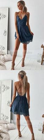 A-Line V-Neck  Lace Homecoming Dresses