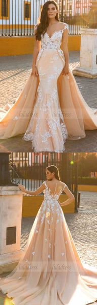 Chiffon Bridal Dress,Wedding Dress With Cap Sleeves,White Brides Dress,Backless Wedding Gowns,BD99636