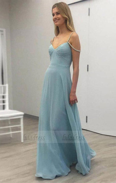 Simple Chiffon Spaghetti Straps Neckline Floor-length A-line Prom Dresses With Rhinestones,BD98551