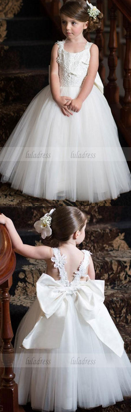 Formal Floor Length Flower Girl Dresses Children Birthday Dress Lace Applique Kids Wedding Party Dresses