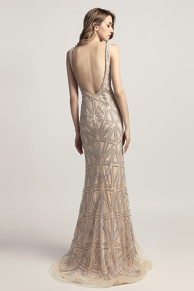 V-neck Luxury Beaded Long Evening Dress Formal Prom Dress, LX423