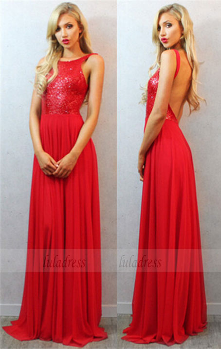 Sequined Prom Gowns,Open Backs Evening Dresses For Teens,BD98491
