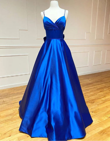 Royal Blue Satin Prom Dresses with Bowknot,Evening Dresses,BD930656