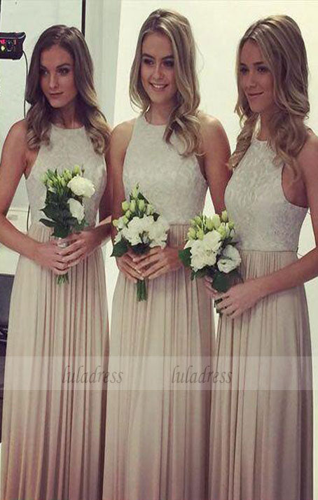 Beautiful A-Line Jewel Chiffon Long Bridesmaid Dress with Lace,BD99354