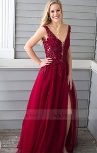 V-Neck Floor-Length Prom Dress with Appliques Beading,BD98673