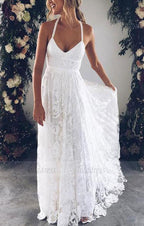 v neck lace long wedding dress, white bridal dress