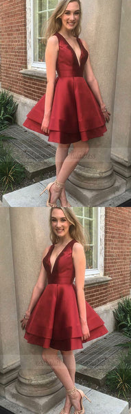 v neck prom short dress,burgundy homecoming dress,short cocktail dresses,BD99905