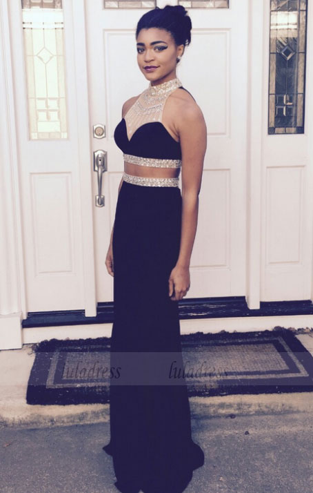 Black Prom Dresses,Beaded Prom Dress,Sexy Prom Dress,2 Piece Prom Dresses