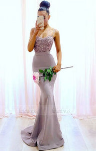 Mermaid Spaghetti Straps Sweep Train Bridesmaid Dress with Lace, long bridesmaid dresses,BD98107