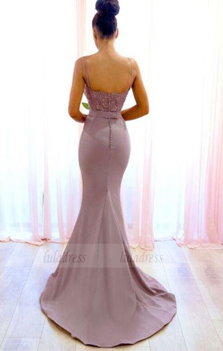 Mermaid Spaghetti Straps Sweep Train Bridesmaid Dress with Lace, long – luladress Mermaid Spaghetti Straps Sweep Train Bridesmaid Dress with Lace, long – luladress