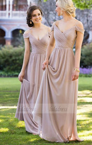 Long Chiffon Bridesmaid Dress with Ruched Bodice,BD99477