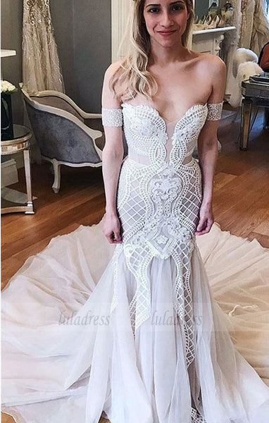 Mermaid Wedding Dresses,Off-the-Shoulder Wedding Dress,Chapel Train Wedding Dress,BD99638