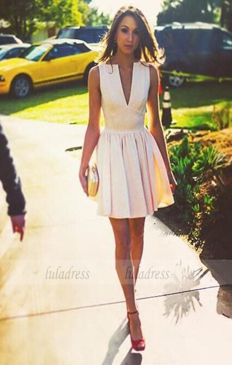 Sexy Deep V-Neck Short Prom Dress,Sleeveless  Party Dresses Homecoming Dress