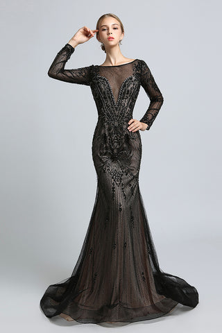 black sexy prom dress Mermaid Long Sleeves Beaded Evening Formal Dress – luladress length silhouette OneDrop Red Velvet Dress Inseam:72 halter neck bodycon mini dress