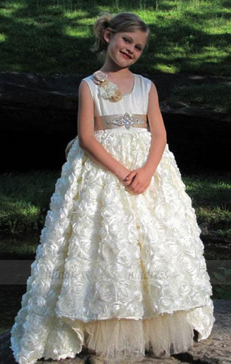 Gorgeous Girls Pageant Dress With Crystals Sash Flower Girl Dresses