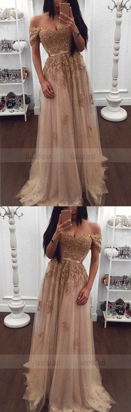 Beaded Sweetheart Tulle Prom Dresses Off-the-shoulder Evening Gowns,BD99698