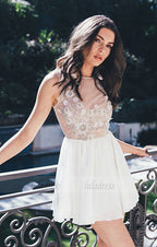 White round neck chiffon short prom dress, cute homecoming dress