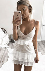 V-Neck Criss-Cross Straps Short White Chiffon Homecoming Cocktail Dress