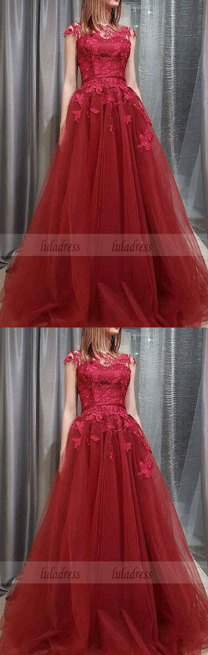 A-line Lace and Tulle Long Formal Dress,Charming Party Dress, Formal Gowns