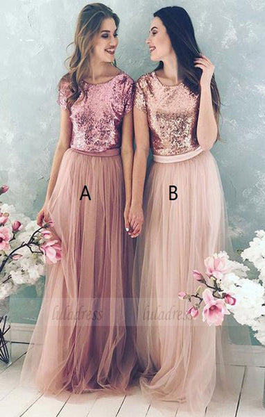 Sequined Tulle Bridesmaid Dress,Long Bridesmaid Dress,BD99820