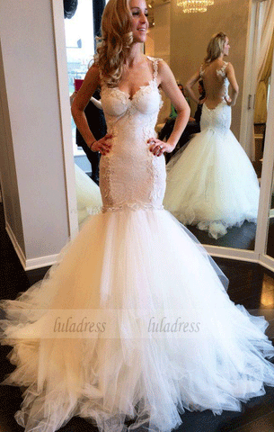 Mermaid Brides Dress,Open Backs Wedding Gowns,Open Back Wedding Dress