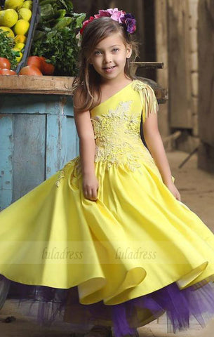 One Shoulder Flower Girl Dresses Tassel Appliques Kids Prom Dress,BD99749