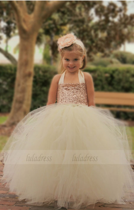 Flower Girl Dress,Cute Halter Long Flower Girl Dress