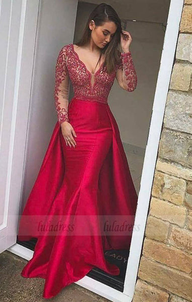 Sexy Deep V Neck Long Sleeves Mermaid Evening Dress,BD98579