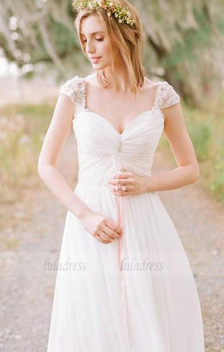 Chiffon Wedding Dress,Bridal Dress with Cap Sleeves