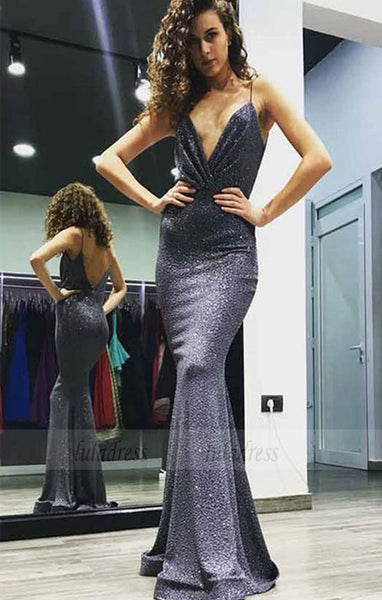 Mermaid Spaghetti Straps Backless Floor-Length Sequin Prom Dress,BD98687