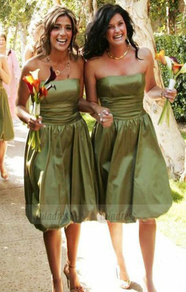 Strapless Sleeveless Bridesmaid Dresses, Olive Short Bridesmaid Dresses, Modest Bridesmaid Dresses,BD98290