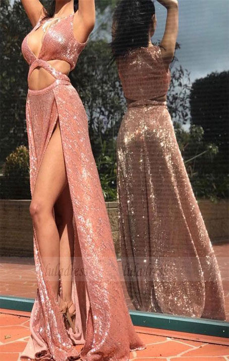 sexy rose gold shiny sequined prom party dresses - Pic Color / US0 sexy rose gold shiny sequined prom party dresses - Pic Color / US0