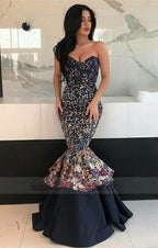 unique floral party dresses with lace, gorgeous trumpet evening gowns
