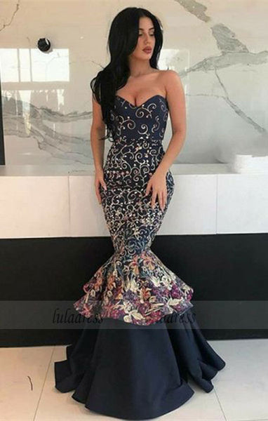 unique floral party dresses with lace, gorgeous trumpet evening gowns,BD98774