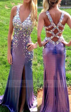 Straps Evening Gowns,Beaded Bodice Formal Gown,Crystals Evening Gowns,Grape Formal Gown For Teens Girls