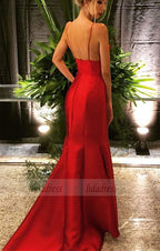 V-neck Long Satin Prom Dresses Mermaid Prom Dresses Women's Formal Evening Gowns