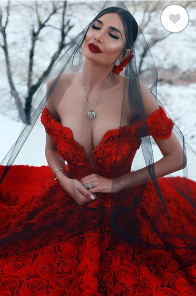 Glamorous Off The Shoulder Ruby Flowers Ruffles Evening Dresses,PD21045