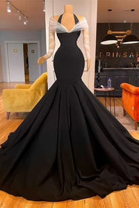 Long Sleeves Chic Black Halter Mermaid Evening Dresses,BD930712