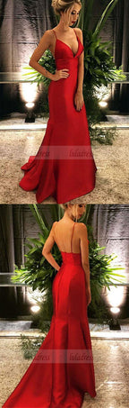 V-neck Long Satin Prom Dresses Mermaid Prom Dresses Women's Formal Evening Gowns