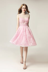 Pink Lace Homecoming Dress Short prom dress for girls, BS30